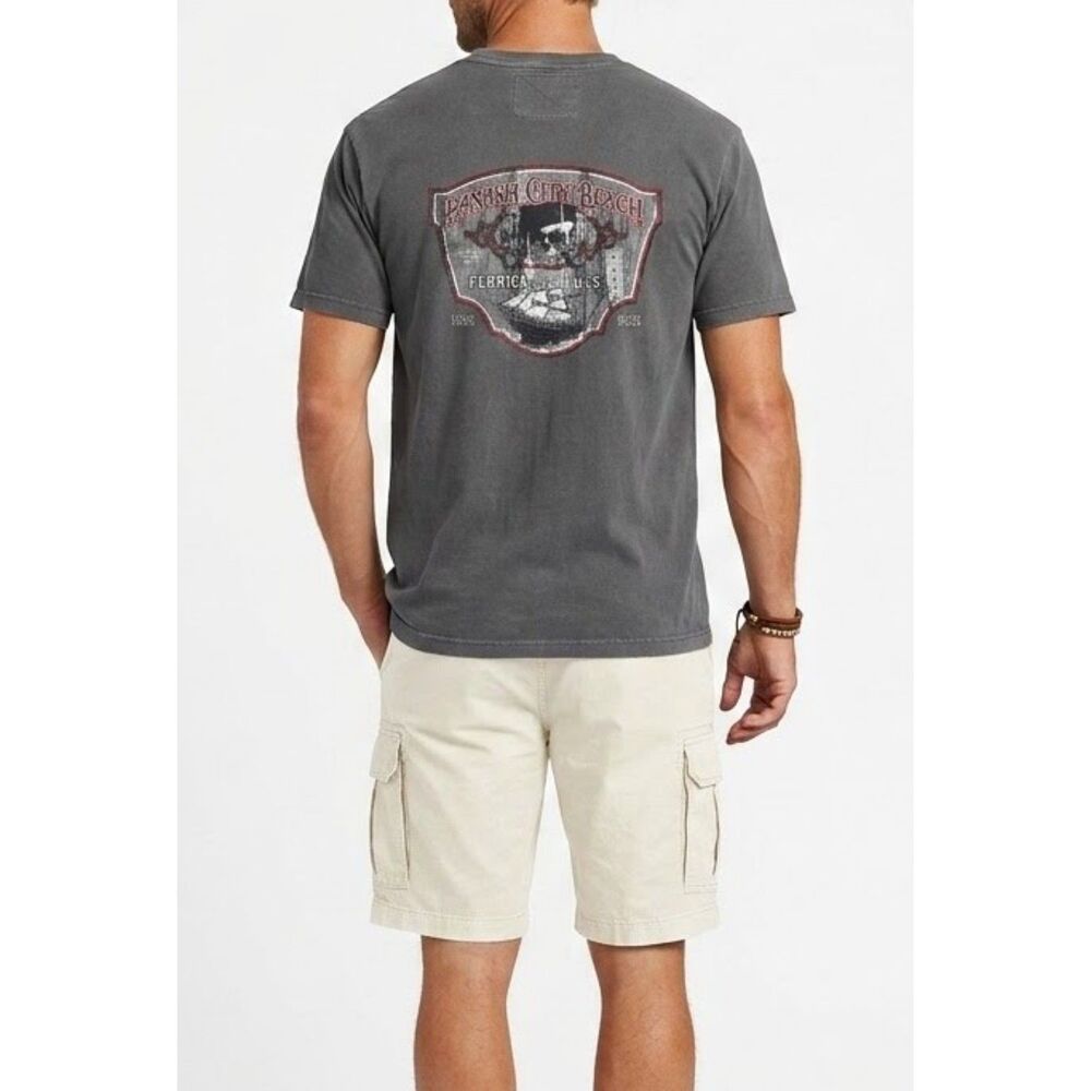 Skull Pirate Ship T Shirt Panama City Beach Sz. M-L Gray Graphic Florida Cotton
